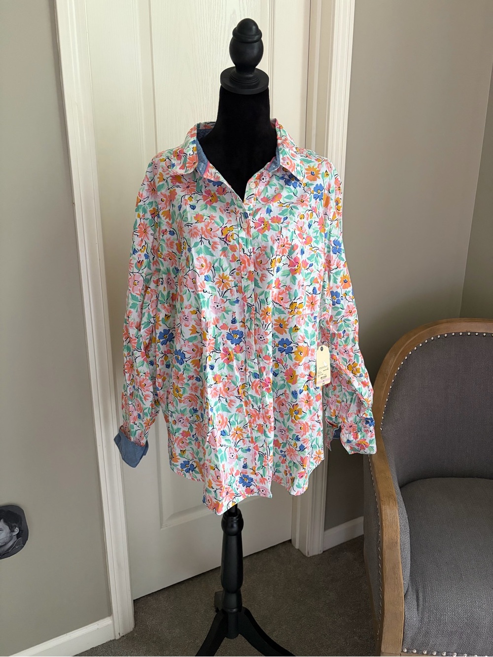 St. John's Bay Floral Button-Up Shirt - Pink, Blue, Green, Orange